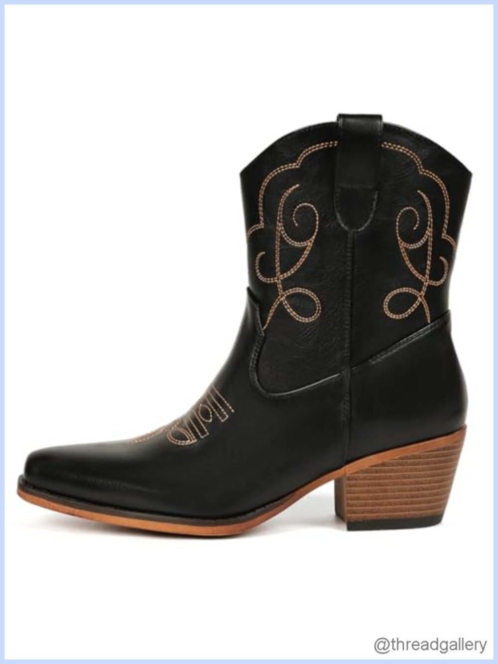 Western Ankle Booties Pointed Toe Pull-On Faux Leather Cowgirl Boots